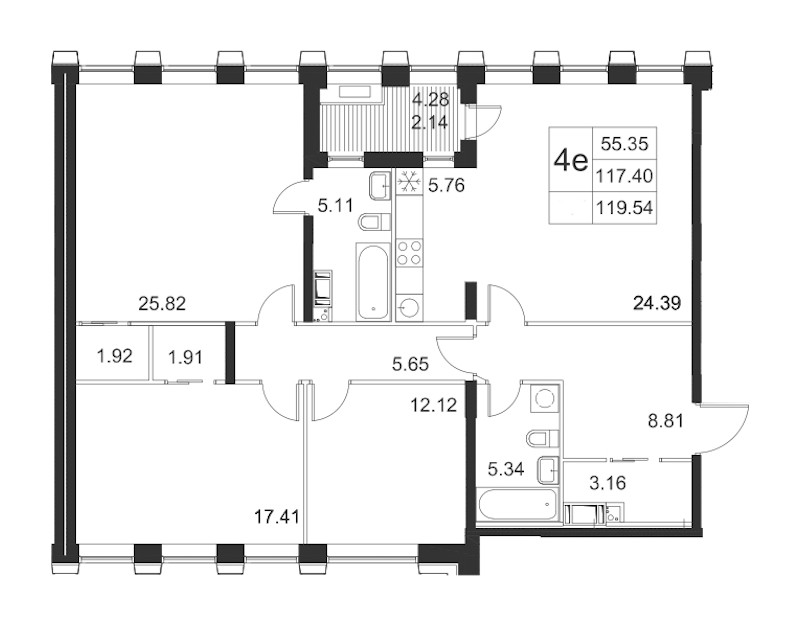 3-комнатная квартира 119.54 м², 3/17 эт., ЖК «Golden Сity»